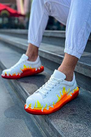 Pabucmarketi Bağcıklı Baskılı Erkek Spor Ayakkabı Kırmızı Alev