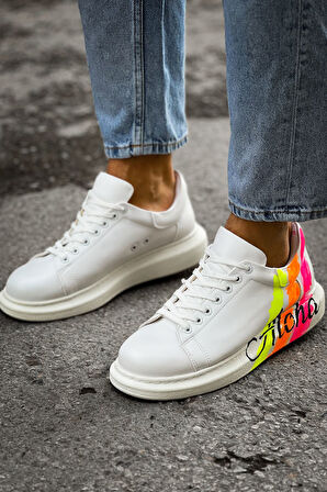 Pabucmarketi Bağcıklı Baskılı Erkek Spor Ayakkabı Aloha Baskılı Beyaz