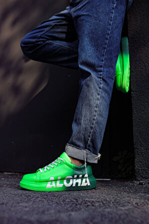 Pabucmarketi Bağcıklı Baskılı Erkek Spor Ayakkabı Yeşil Koyu Yeşil