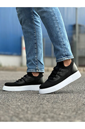 Pabucmarketi Bağcık Detaylı Triko Kumaş Erkek Spor Ayakkabı Siyah