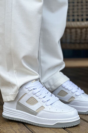 Pabucmarketi Bağcık Erkek Spor Ayakkabı Beyaz Bej