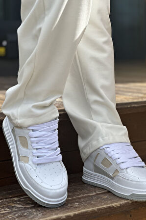 Pabucmarketi Bağcık Erkek Spor Ayakkabı Beyaz Bej