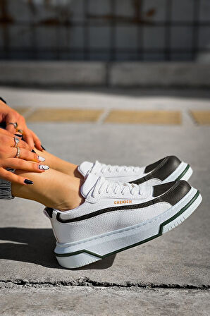 Pabucmarketi Bağcıklı Erkek Spor Ayakkabı Beyaz Haki