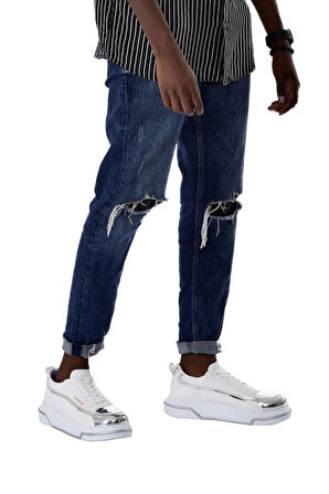 Pabucmarketi Bağcıklı Erkek Spor Ayakkabı Beyaz Gümüş