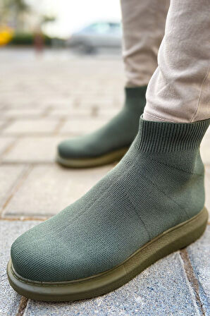 Pabucmarketi Düz Triko Erkek Sneaker Bot Haki