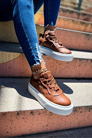 Pabucmarketi Bağcıklı Kadın Spor Ayakkabı Taba