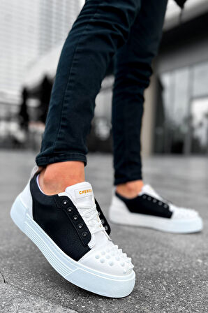 Pabucmarketi Bağcıklı Erkek Günlük Ayakkabı Beyaz Siyah