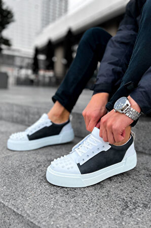 Pabucmarketi Bağcıklı Erkek Günlük Ayakkabı Antrasit Beyaz