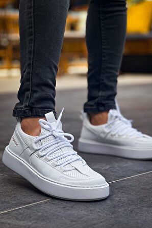 Pabucmarketi Bağcık Detaylı Erkek Günlük Ayakkabı Beyaz