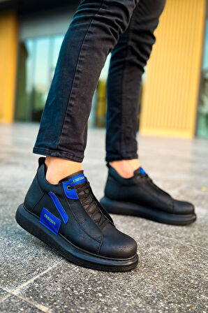 Pabucmarketi Bağcıklı Erkek Sneaker Bot Siyah Saks Mavi