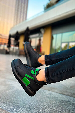 Pabucmarketi Bağcıklı Erkek Sneaker Bot Siyah Yeşil