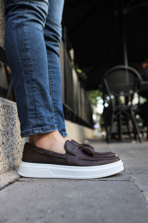 Pabucmarketi Püsküllü Loafer Erkek Ayakkabı Kahve