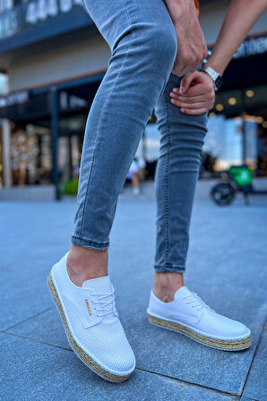 Pabucmarketi Bağcıklı Erkek Günlük Ayakkabı Beyaz