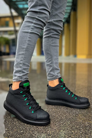 Pabucmarketi Bağcıklı Erkek Sneaker Bot Siyah Yeşil
