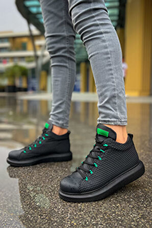 Pabucmarketi Bağcıklı Erkek Sneaker Bot Siyah Yeşil
