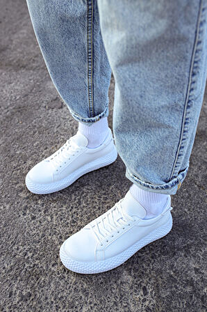 Pabucmarketi Bağcıklı Erkek Günlük Ayakkabı Beyaz Beyaz