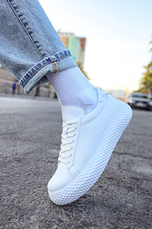 Pabucmarketi Bağcıklı Erkek Günlük Ayakkabı Beyaz Beyaz