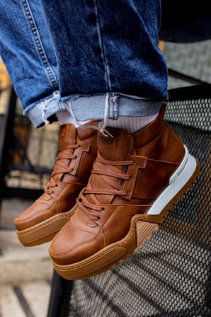 Pabucmarketi Bağcıklı Erkek Sneaker Bot Taba