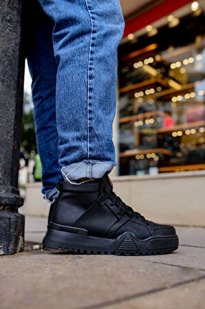 Pabucmarketi Bağcıklı Erkek Sneaker Bot Siyah Siyah