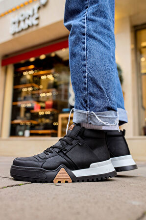 Pabucmarketi Bağcıklı Erkek Sneaker Bot Siyah Siyah