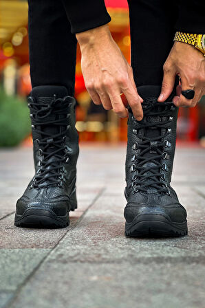 Pabucmarketi Fermuarlı Bağcık Detaylı Erkek Sneaker Bot Siyah