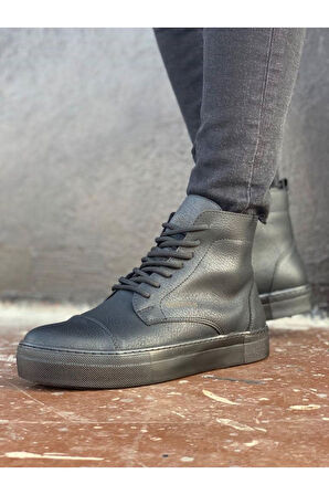 Pabucmarketi Bağcıklı Erkek Sneaker Bot Siyah