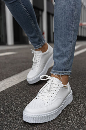 Pabucmarketi Bağcıklı Erkek Günlük Ayakkabı Beyaz