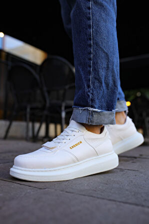 Pabucmarketi Bağcıklı Cırt Detaylı Erkek Günlük Ayakkabı Beyaz