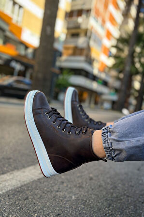 Pabucmarketi Bağcıklı Erkek Sneaker Bot Kahve