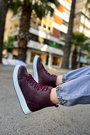 Pabucmarketi Bağcıklı Erkek Sneaker Bot Bordo