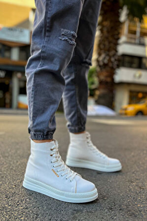 Pabucmarketi Bağcıklı Erkek Sneaker Bot Beyaz