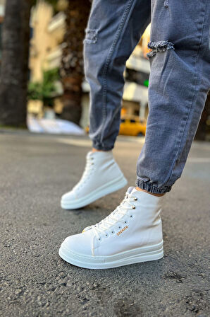 Pabucmarketi Bağcıklı Erkek Sneaker Bot Beyaz