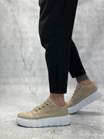 Pabucmarketi Bağcıklı Erkek Günlük Ayakkabı KREM (BEYAZ TABAN)