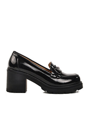 Aspor Siyah Rugan Topuklu Kadın Casual Ayakkabı