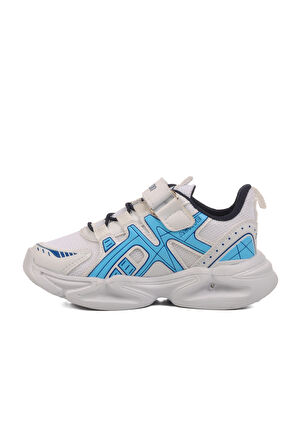 Aspor Beyaz Lacivert Cırtlı Fileli Hafif Unisex Çocuk Spor Ayakkabı