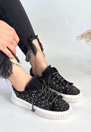 Pabucmarketi Siyah Kot Bağcıklı Kadın Spor Ayakkabı