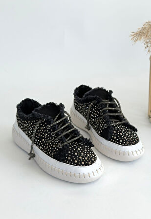 Pabucmarketi Siyah Kot Bağcıklı Kadın Spor Ayakkabı