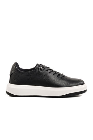 Aspor Siyah Lastik Bağcıklı Hakiki Deri Erkek Casual Ayakkabı