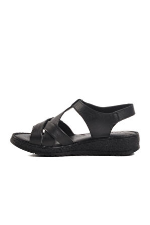 Voyager Siyah Hakiki Deri Kadın Sandalet