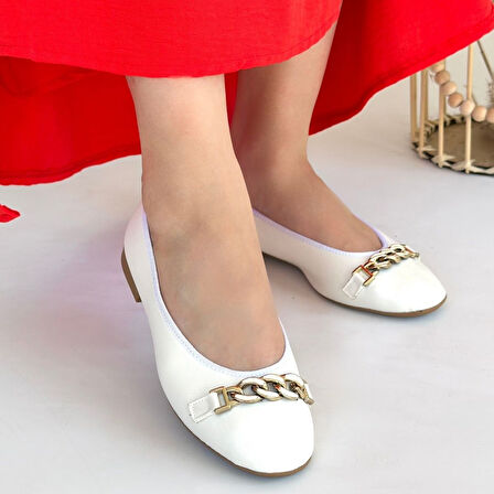 Pabucmarketi Beyaz Suni Deri Kadın Babet Ayakkabı