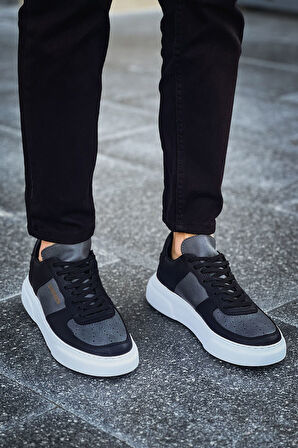 Pabucmarketi Bağcıklı Erkek Günlük Ayakkabı Siyah Antrasit