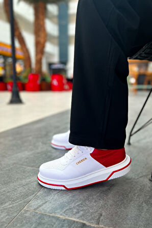 Pabucmarketi Bağcıklı Erkek Günlük Ayakkabı Beyaz Kırmızı