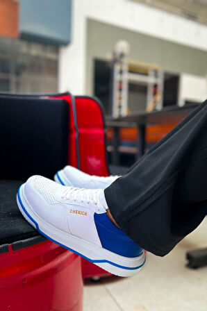 Pabucmarketi Bağcıklı Erkek Günlük Ayakkabı Beyaz Saks Mavi