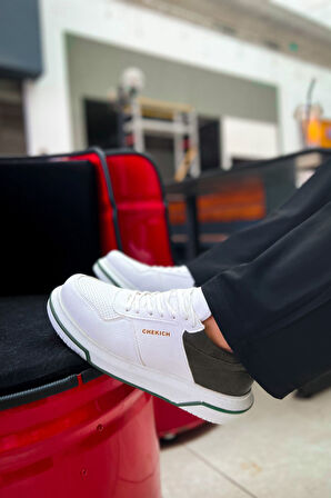 Pabucmarketi Bağcıklı Erkek Günlük Ayakkabı Beyaz Haki