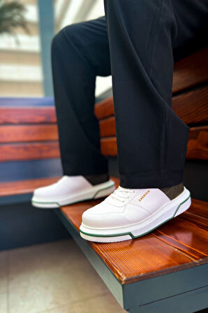 Pabucmarketi Bağcıklı Erkek Günlük Ayakkabı Beyaz Haki