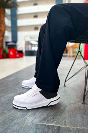 Pabucmarketi Bağcıklı Erkek Günlük Ayakkabı Beyaz Haki