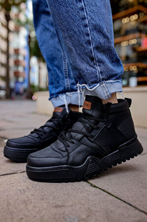 Pabucmarketi Bağcıklı Erkek Sneaker Bot Siyah Siyah