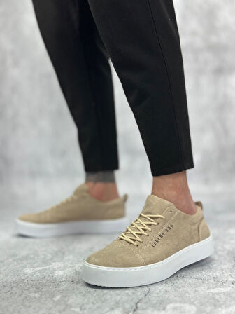 Pabucmarketi Bağcıklı Erkek Spor Ayakkabı KREM SÜET (BEYAZ TABAN)