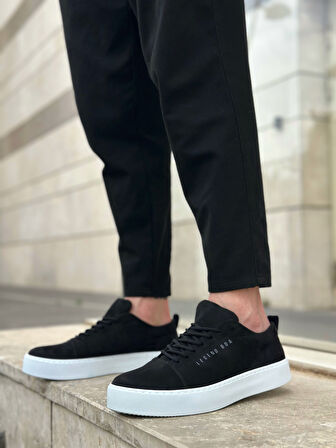 Pabucmarketi Bağcıklı Erkek Spor Ayakkabı SİYAH SÜET (BEYAZ TABAN)