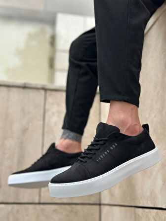 Pabucmarketi Bağcıklı Erkek Spor Ayakkabı SİYAH SÜET (BEYAZ TABAN)